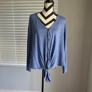 Women's Everleigh Blue Strip Top With Tie Front - Size 1x.